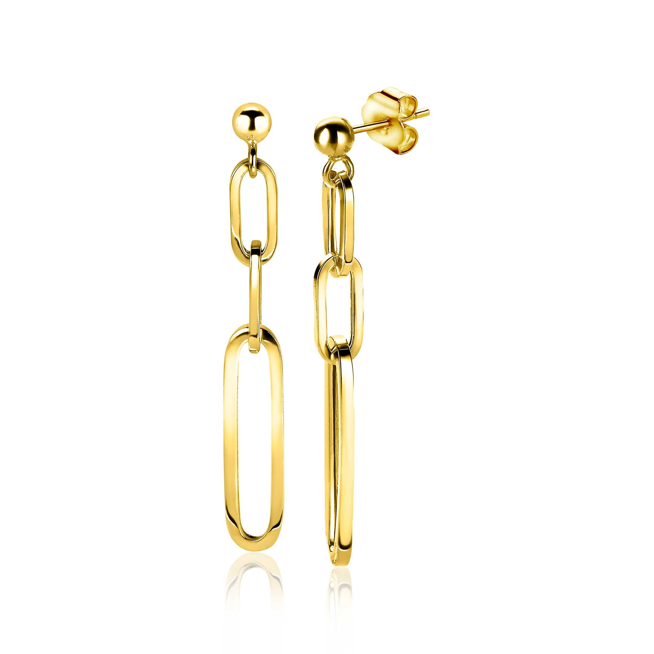 ZINZI silberne Ohrhänger 45mm in 14K gelb vergoldet mit ovalen closed for ever Glieder ZIO1990G