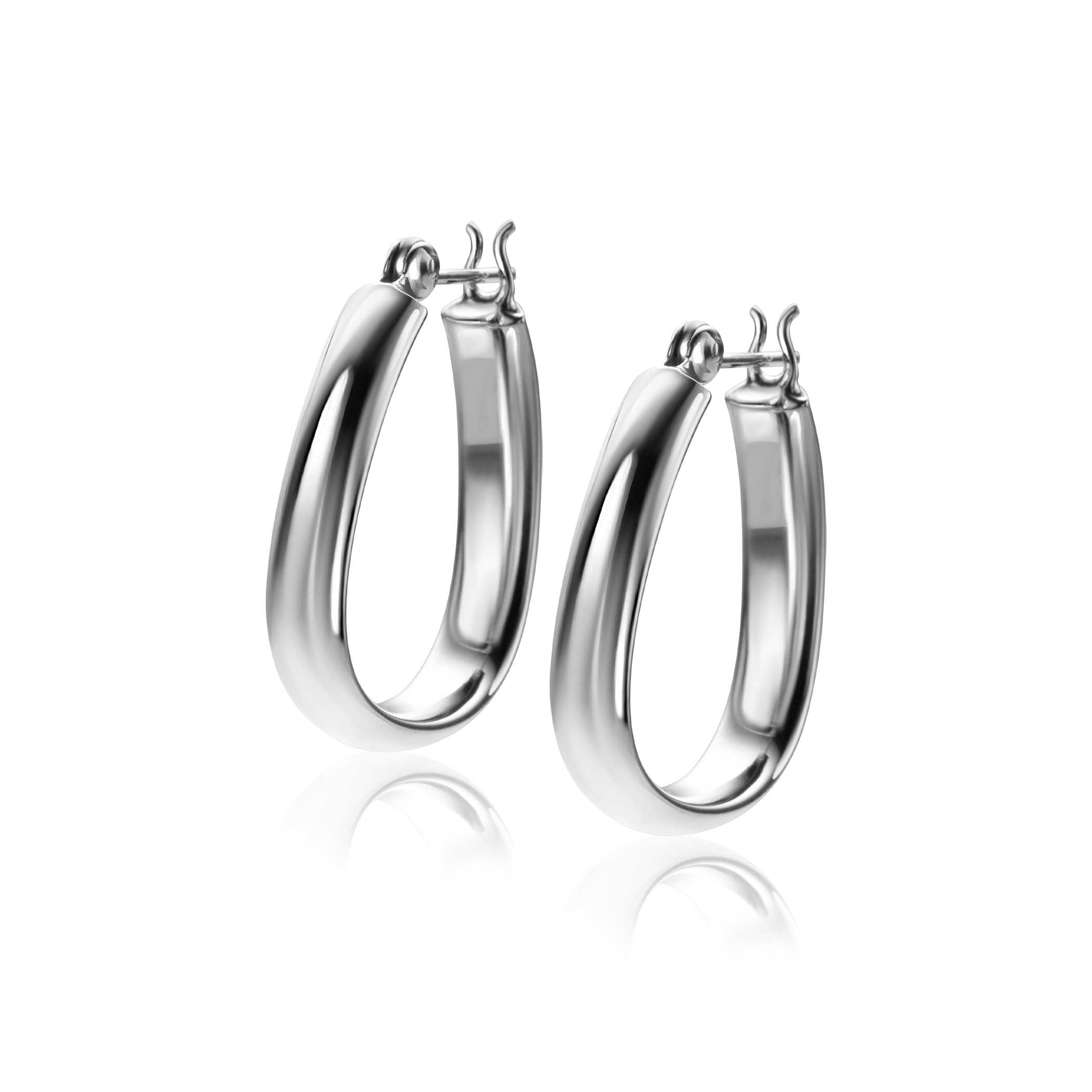22mm ZINZI Silber Creolen in trendiger Taschenform mit glatter Röhre 4mm breit und praktischem oberen Verschluss ZIO2606