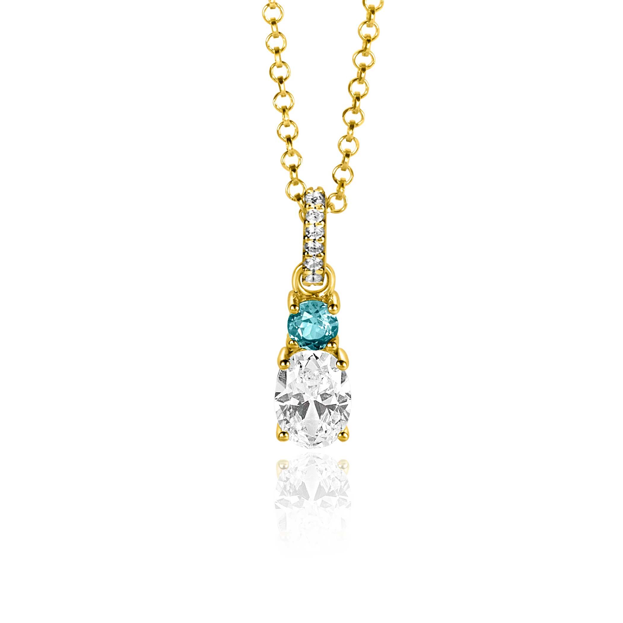 ZINZI zlv. hanger gg.verg. blauw en ovaal zirconia