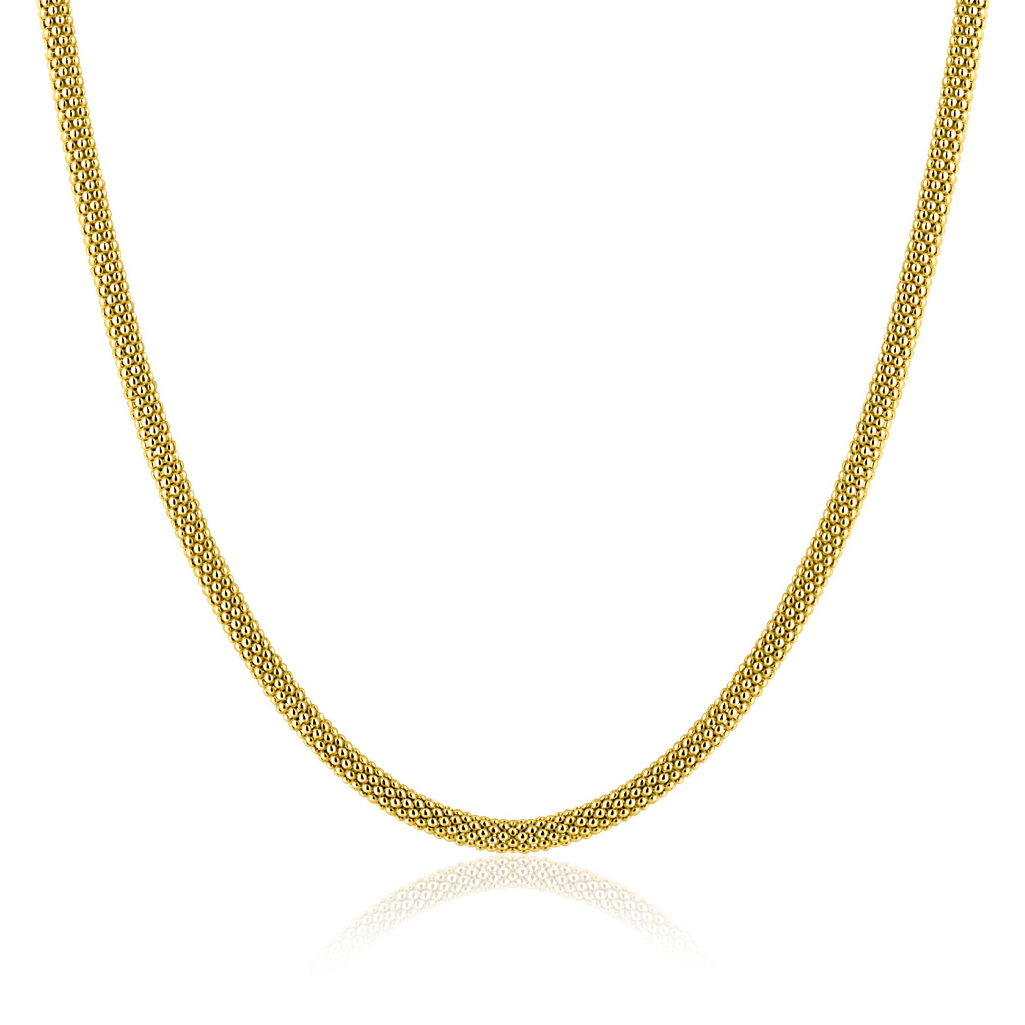 ZINZI zlv. collier gg.verg.fijne popcorn 3mm 42cm