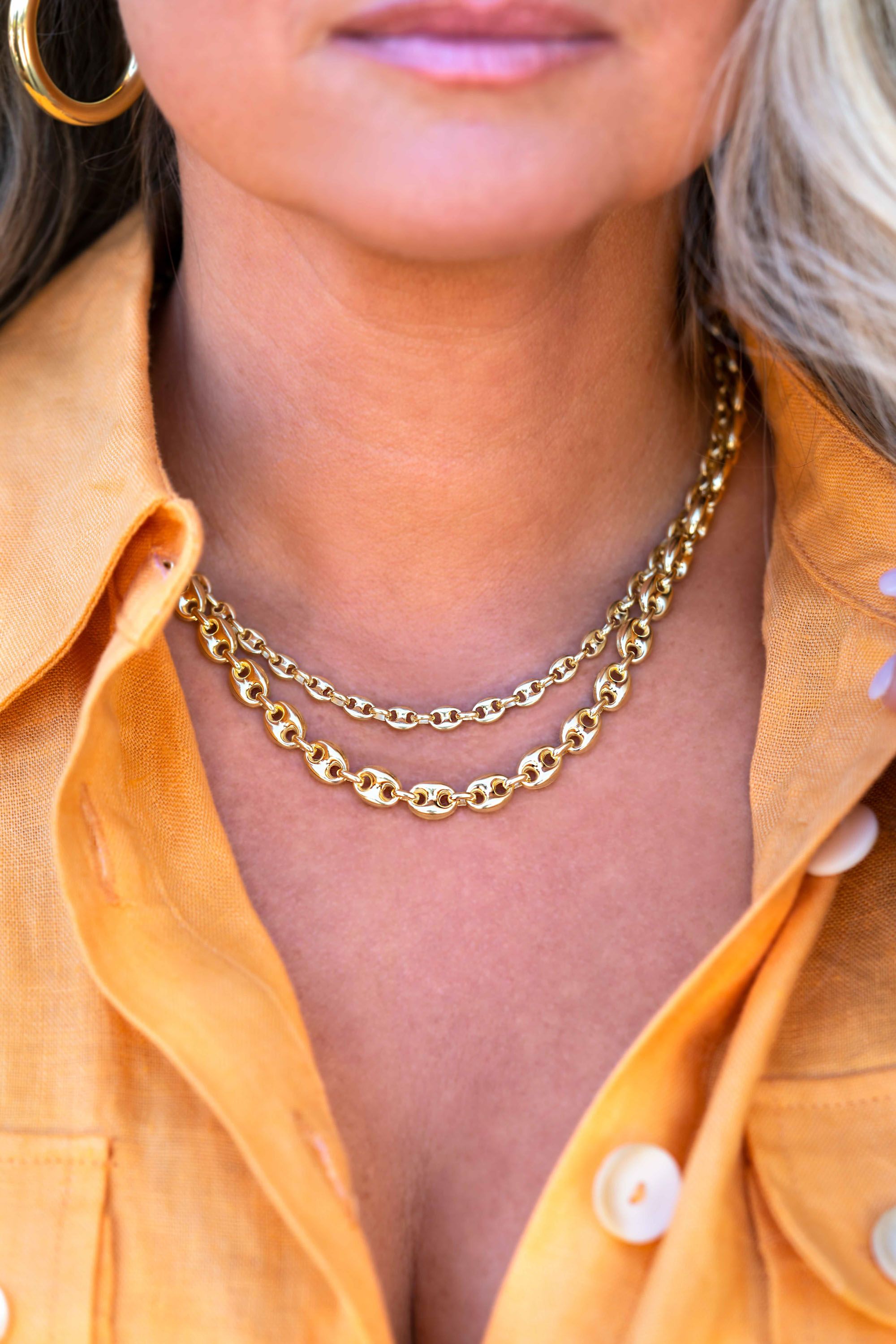 ZINZI zlv. collier gg.verg. koffieboon schakel 5mm 45