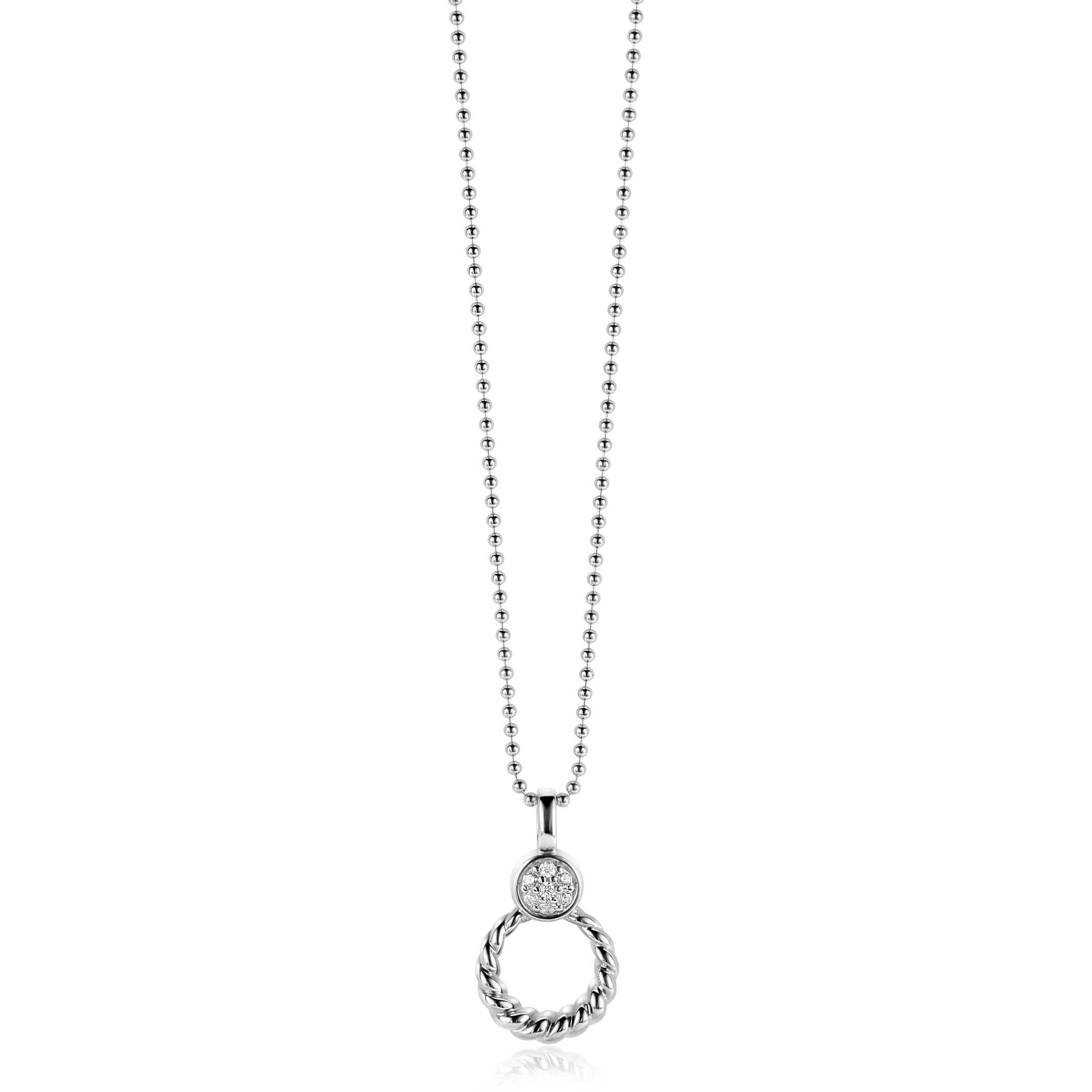 ZINZI zlv. hanger gedraaid open en rond zirconia's