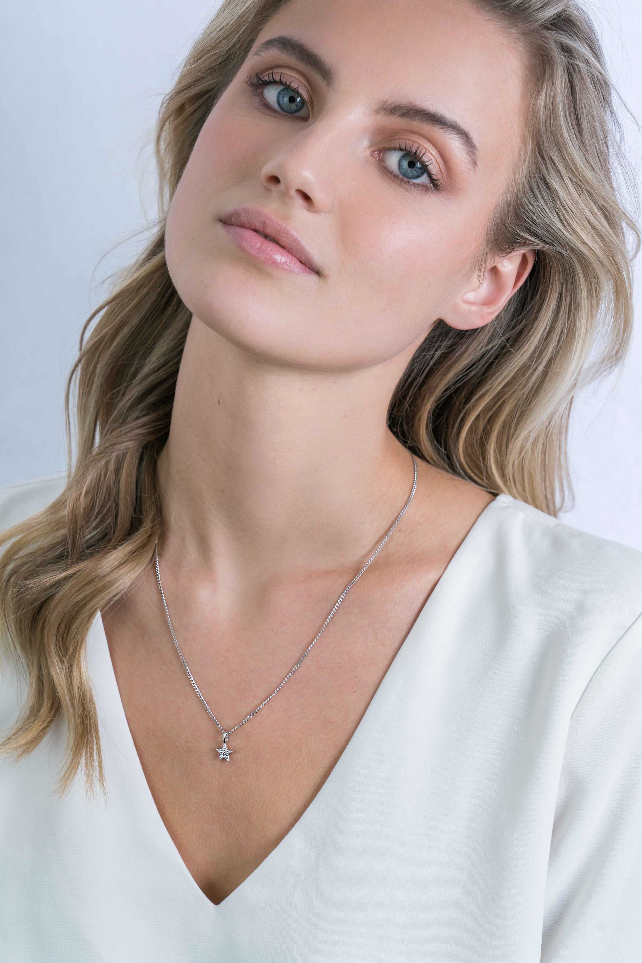 ZINZI silberner Stern Anhänger 13mm  weiß ZIH2138