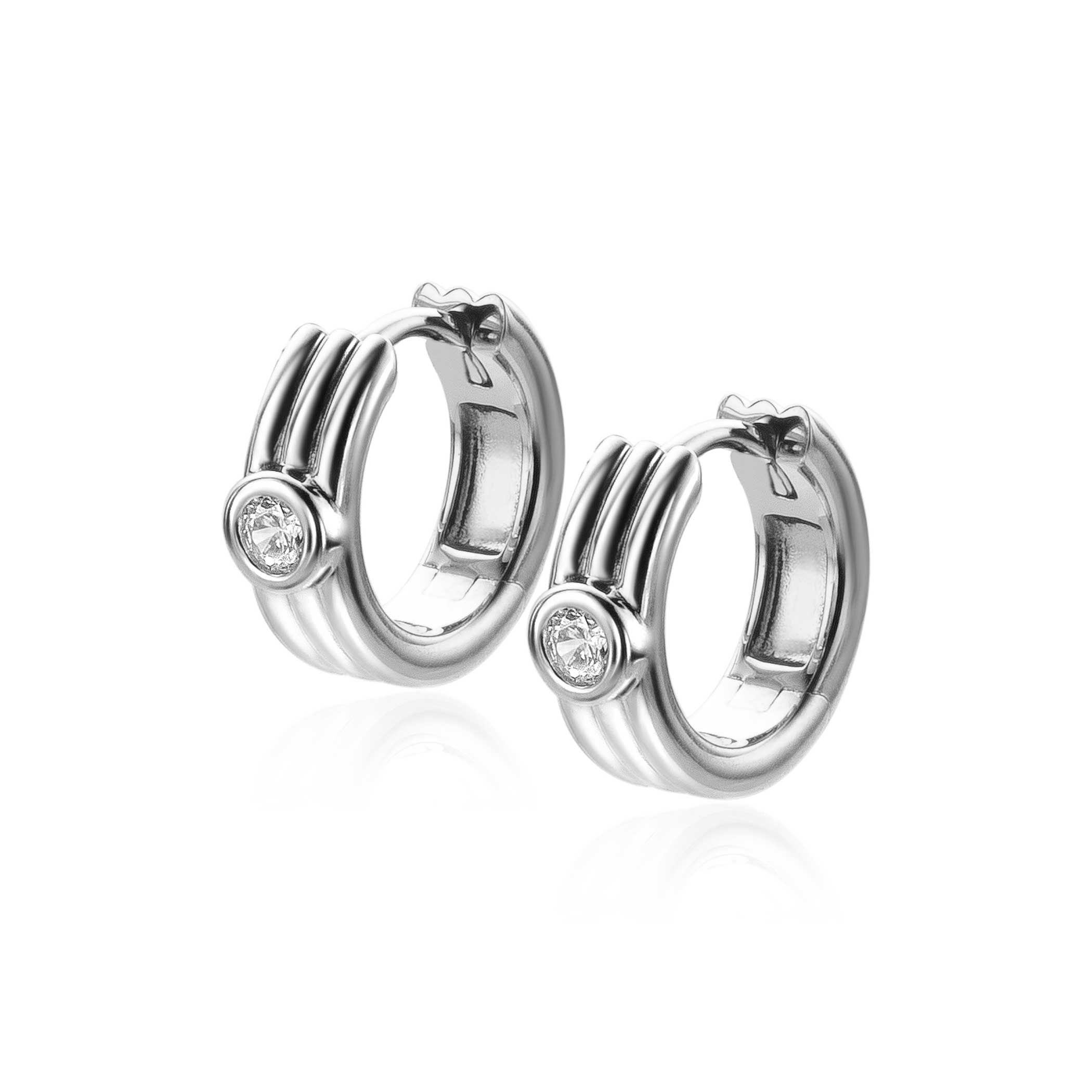 ZINZI silberne Luxusohrringe drei glatte Reihen und weißer runder Zirkonia 15x4mm ZIO2241