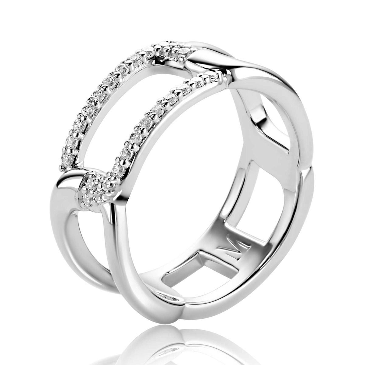 Mart Visser by ZINZI Silber-Schmuckring 8mm breit mit rechteckigem Glied, besetzt mit weißen Zirkoniasteinen MVR28