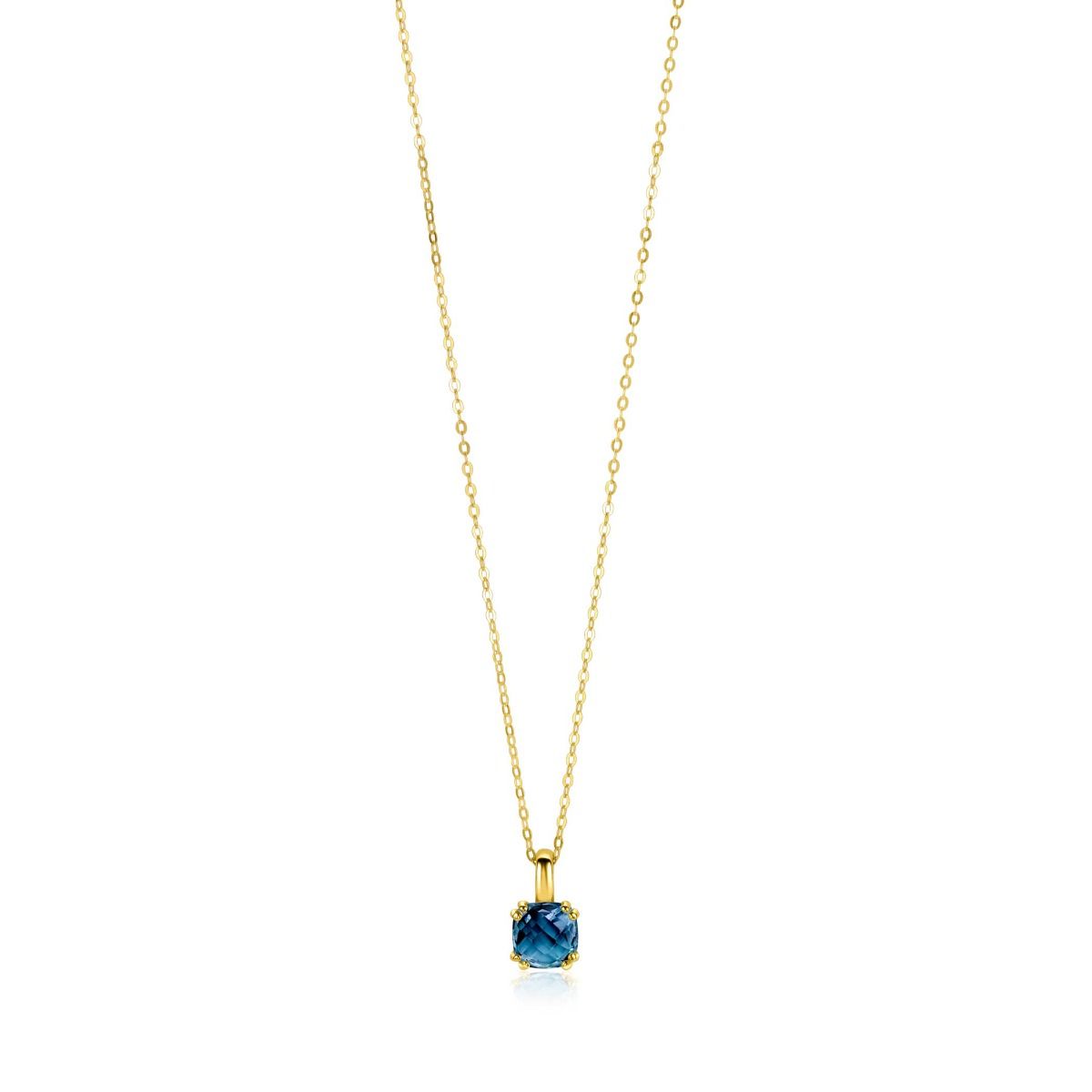 ZINZI Gold 14kt goldene Kette mit schickem quadratischen Anhänger, besetzt mit London-Topas 40-43cm ZGC537