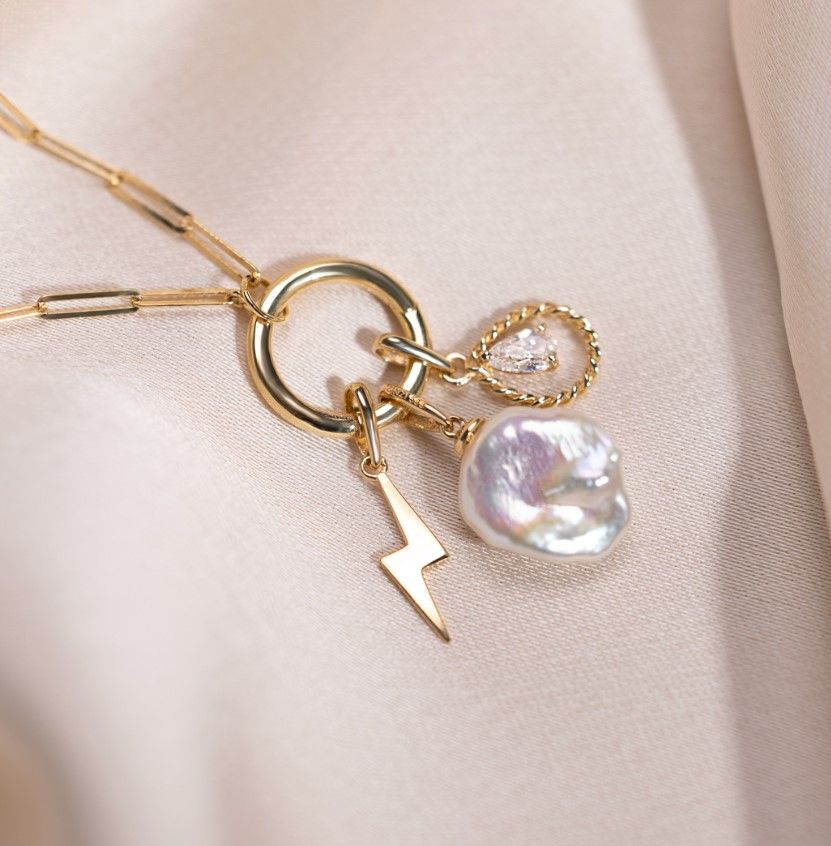 ZINZI Gold 14 Karat goldene Paperclip-Kette mit auffälligem rundem Frontverschluss, an dem man Anhänger befestigen kann 45cm ZGC493
