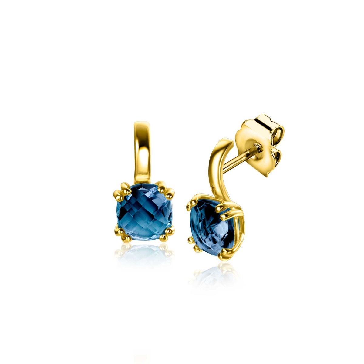 13mm ZINZI Gold 14kt goldene Schmuckstücke mit quadratischem Farbstein in 6,5mm, besetzt mit London-Topas ZGO537