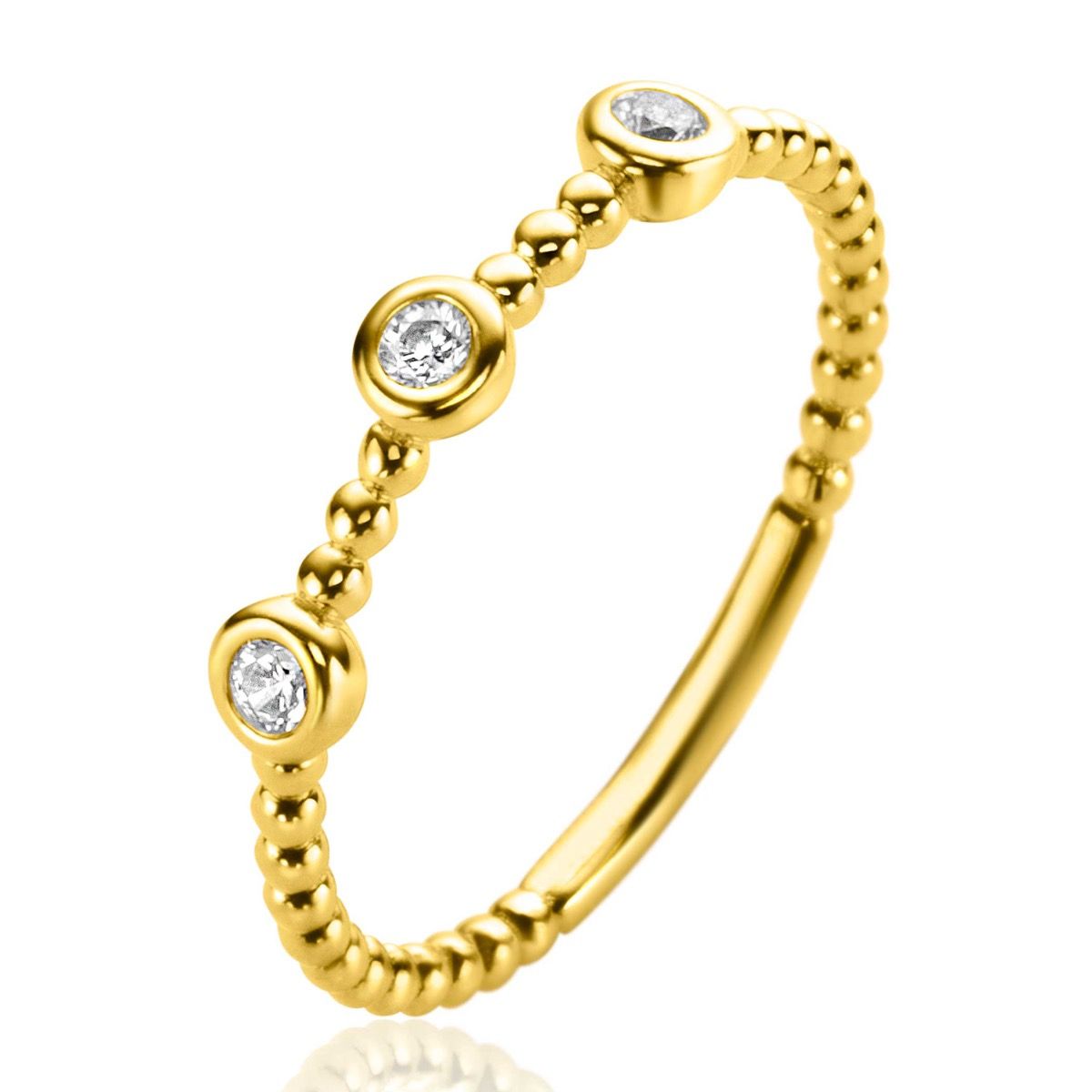 ZINZI Gold bolletjes ring met 3x ronde zirc. mt. 54