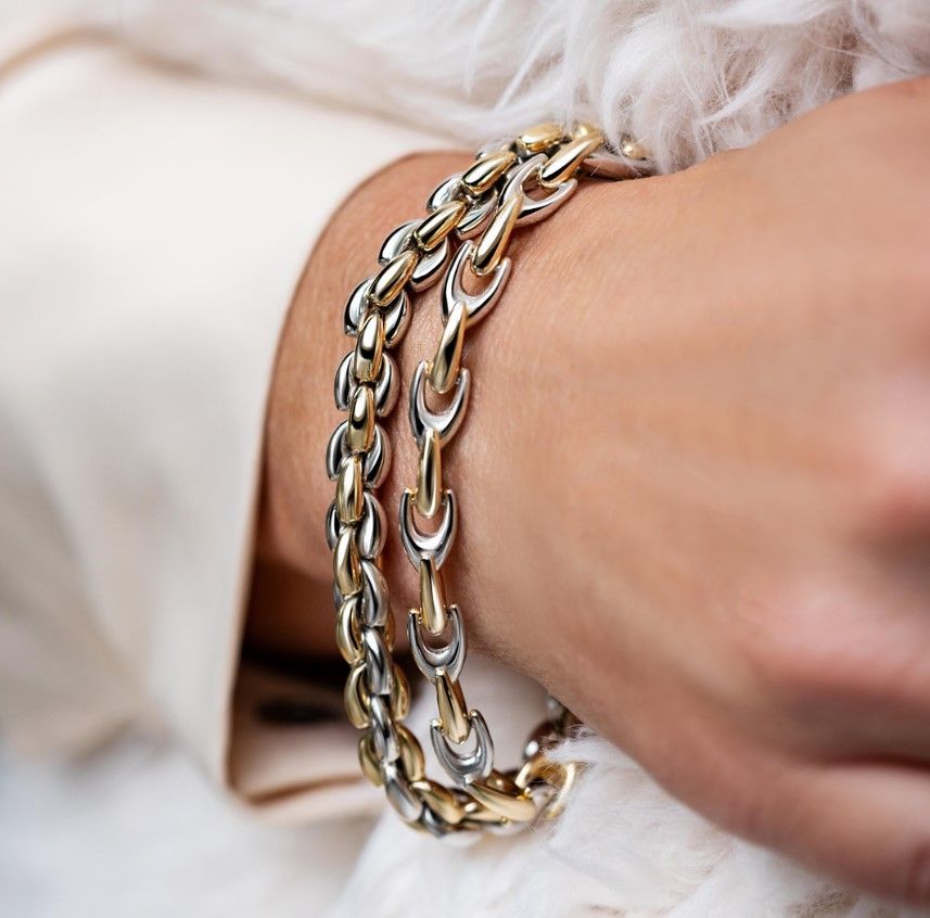 ZINZI silbernes Gliederarmband gelb vergoldet 7mm breit 19,5cm ZIA1290