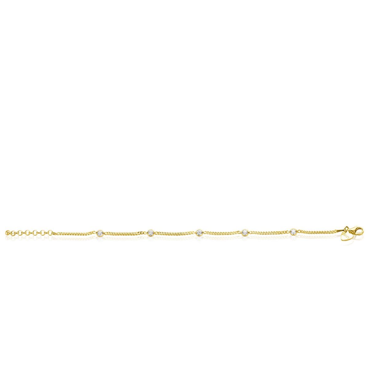 ZINZI Silberarmband 14 Karat gelbvergoldet Gourmet Glieder mit weißen runden Zirkonias ZIA2263G