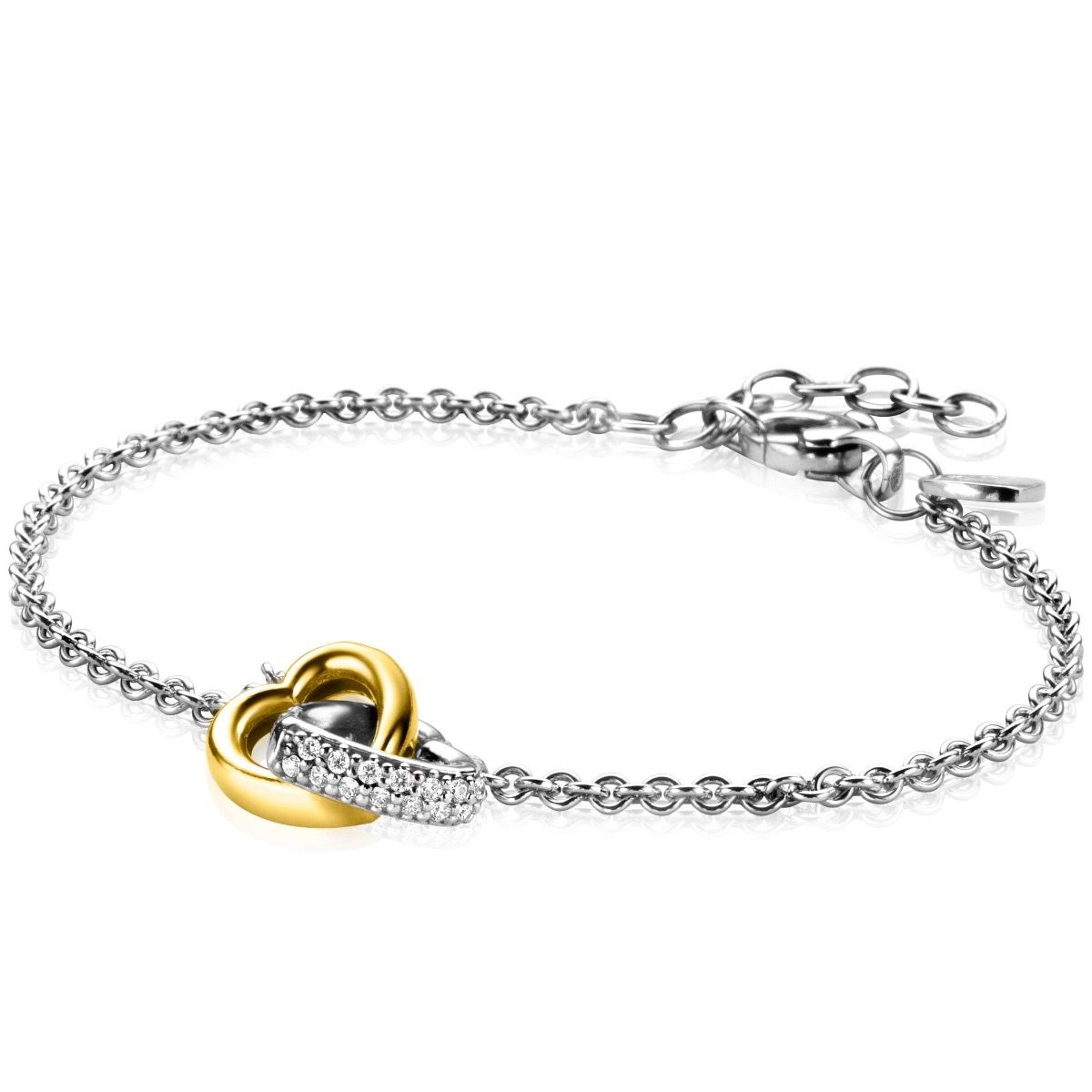 ZINZI zlv.armband bic.2 hartjes in elkaar 1x zirc.pave