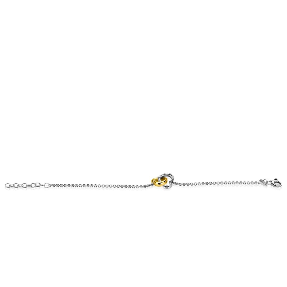 ZINZI zlv.armband bic.2 hartjes in elkaar 1x zirc.pave