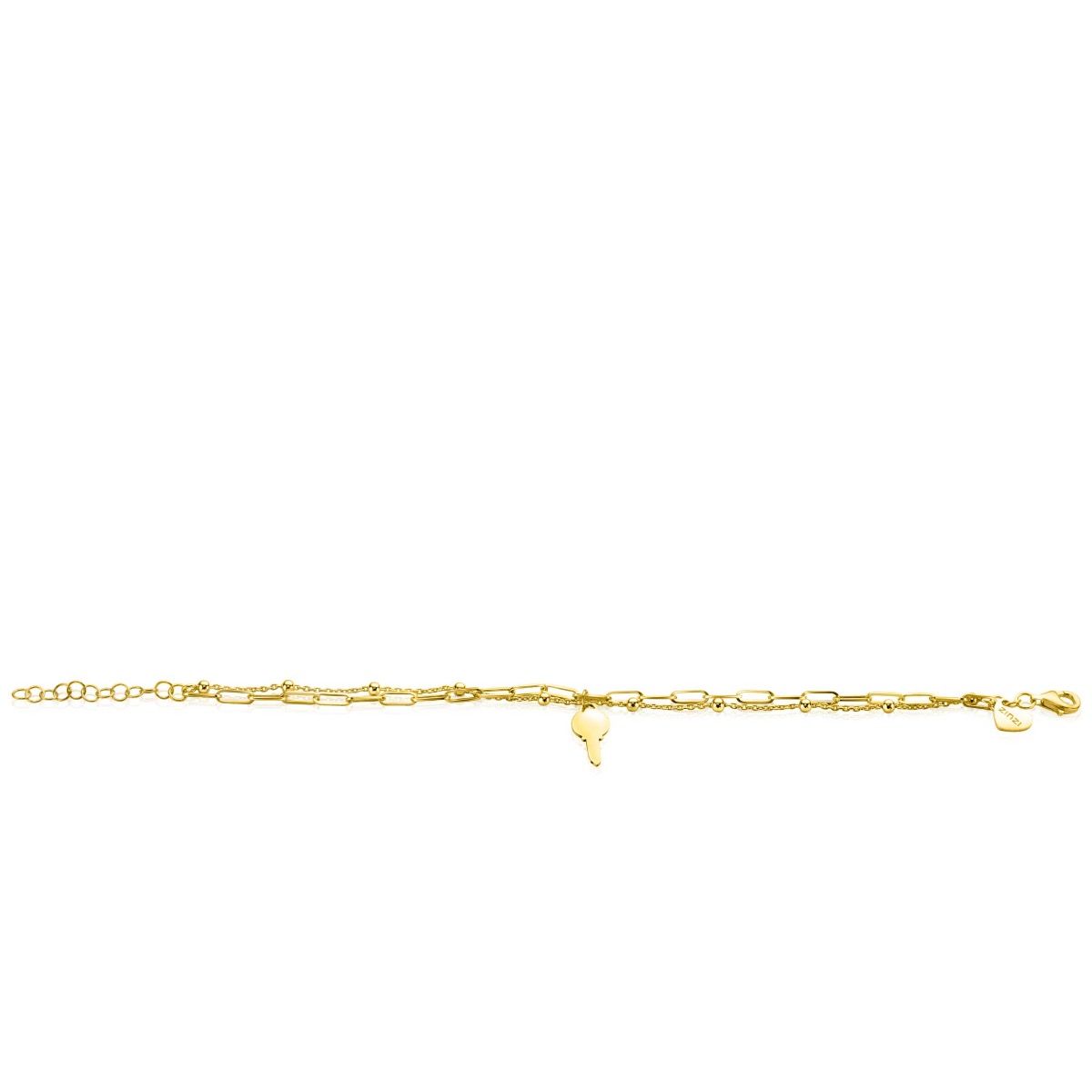 ZINZI zlv. armband 2rij gg.verg.fant. hanger sleutel