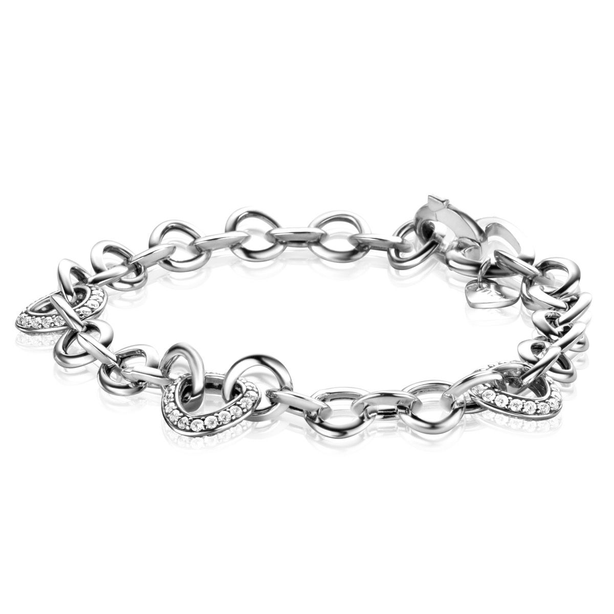 ZINZI zlv. armband met schakels driehoek zirc.