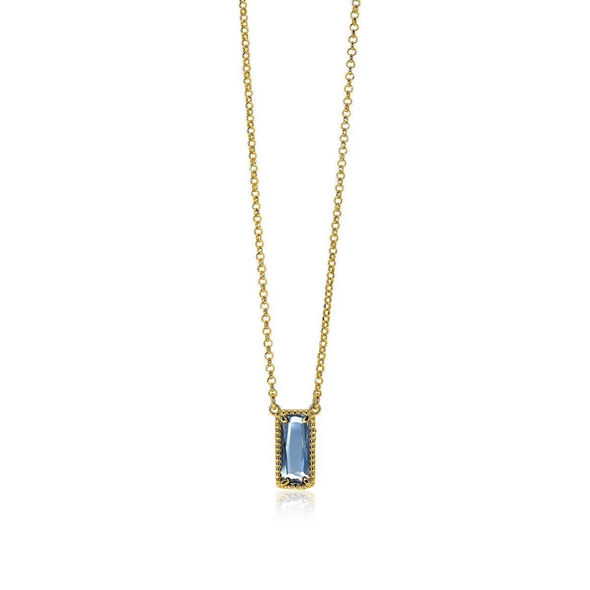 ZINZI zlv. collier gg.verg. met rechthoek blauw 45cm