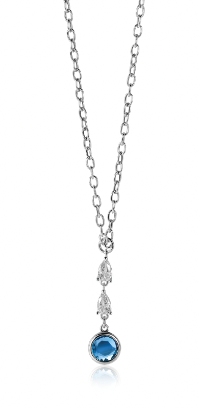 ZINZI zlv. collier fant. met blauw/wit zirconia