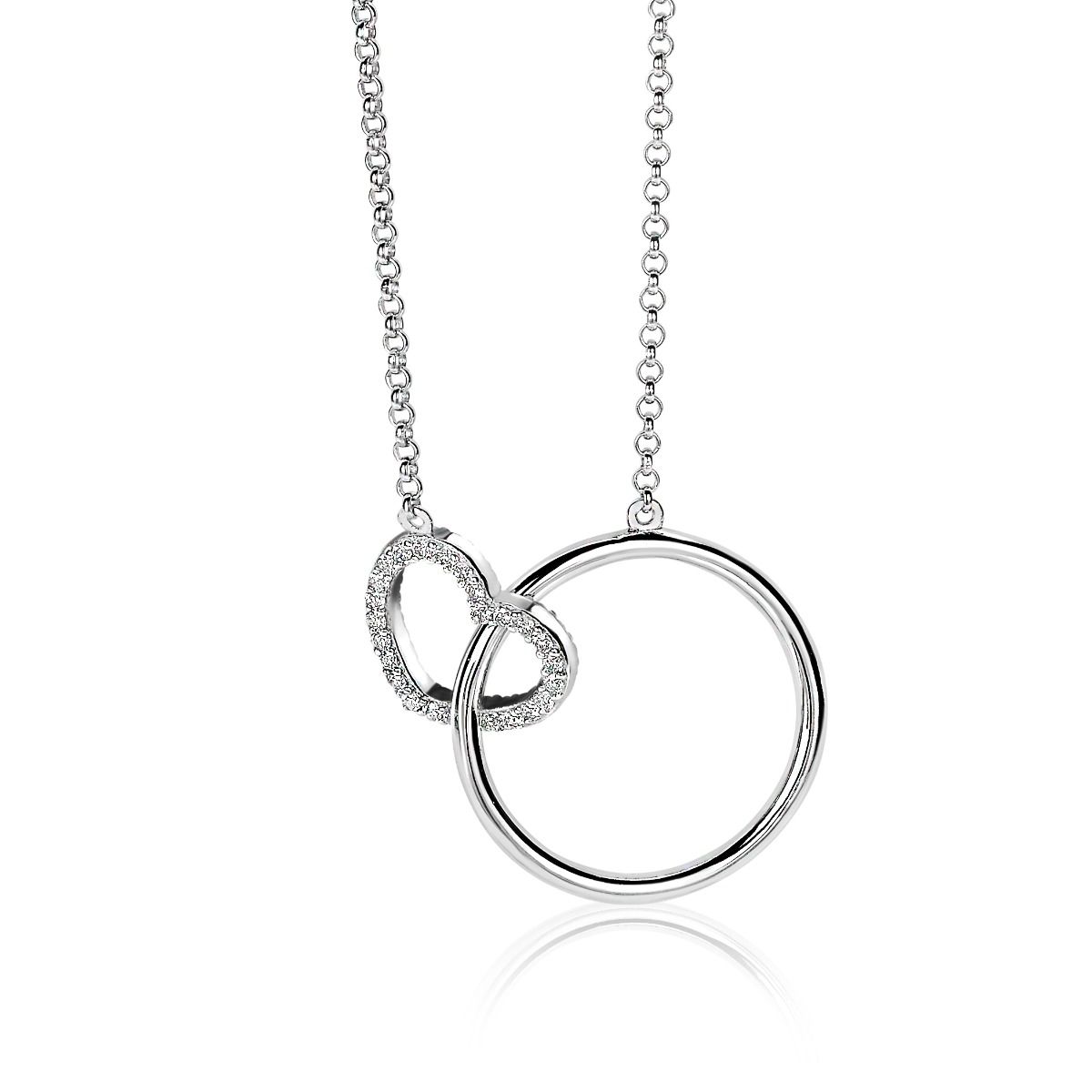 ZINZI silberne Kette Herz rund  weiß 45cm ZIC1483