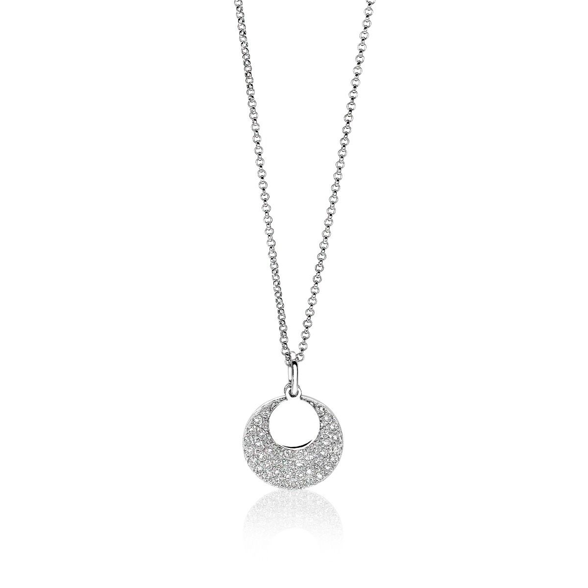 ZINZI silberne Kette 45cm mit Anhänger 17mm rund  weiß ZIC1572