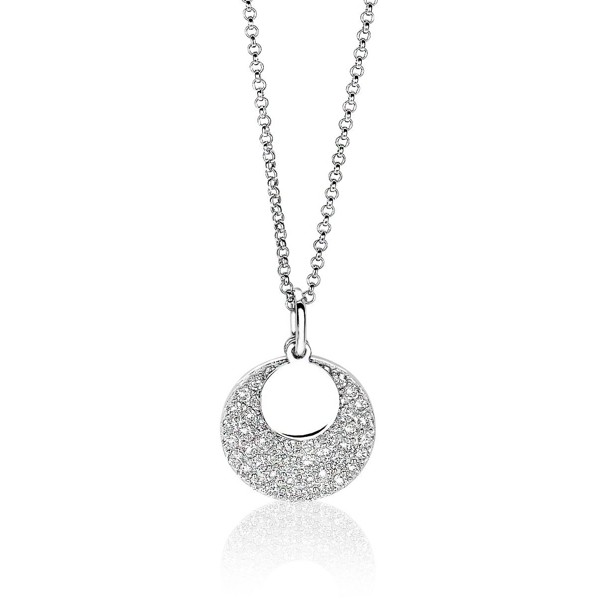 ZINZI silberne Kette 45cm mit Anhänger 17mm rund  weiß ZIC1572