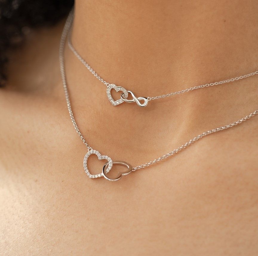 ZINZI silberne Kette 45cm mit verbunden Herzen  weiß ZIC1736
