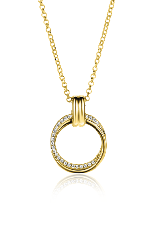 ZINZI Silberkette 45cm in 14K Gelbgold mit rundem Anhänger 22mm ZIC2266Y