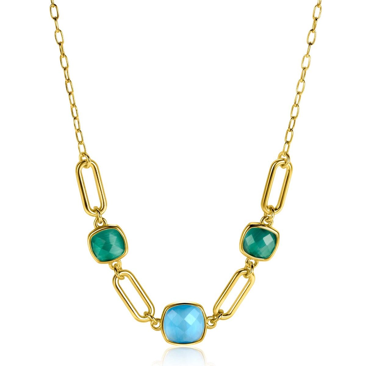 ZINZI zlv.collier gg.verg.ovale schakels/turq/groen