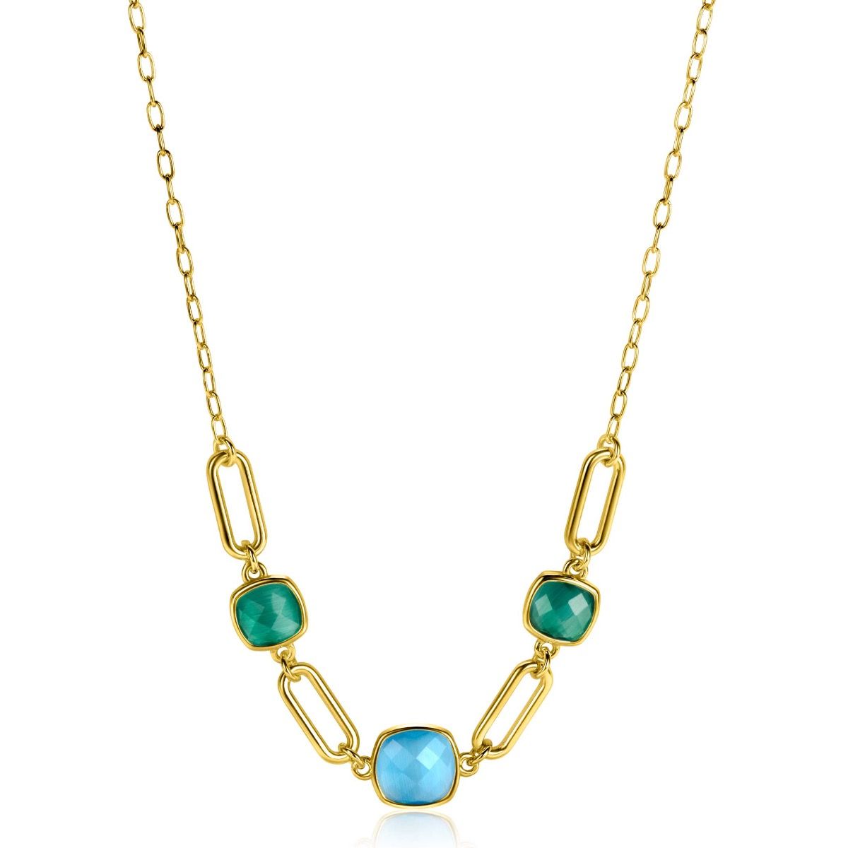 ZINZI zlv.collier gg.verg.ovale schakels/turq/groen
