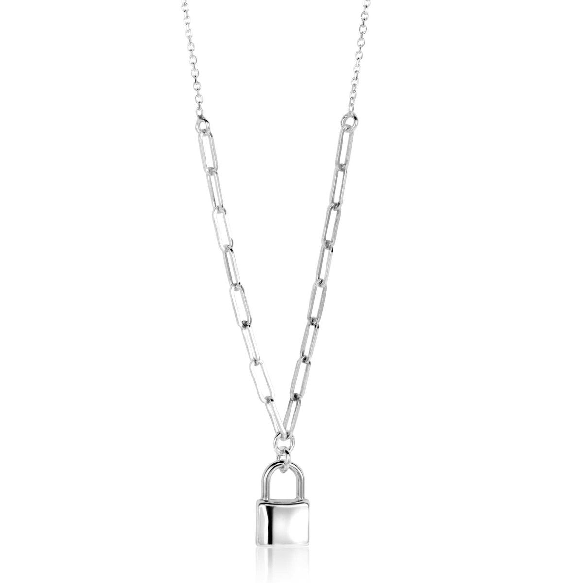 ZINZI zlv. collier paperclip met slotje hanger