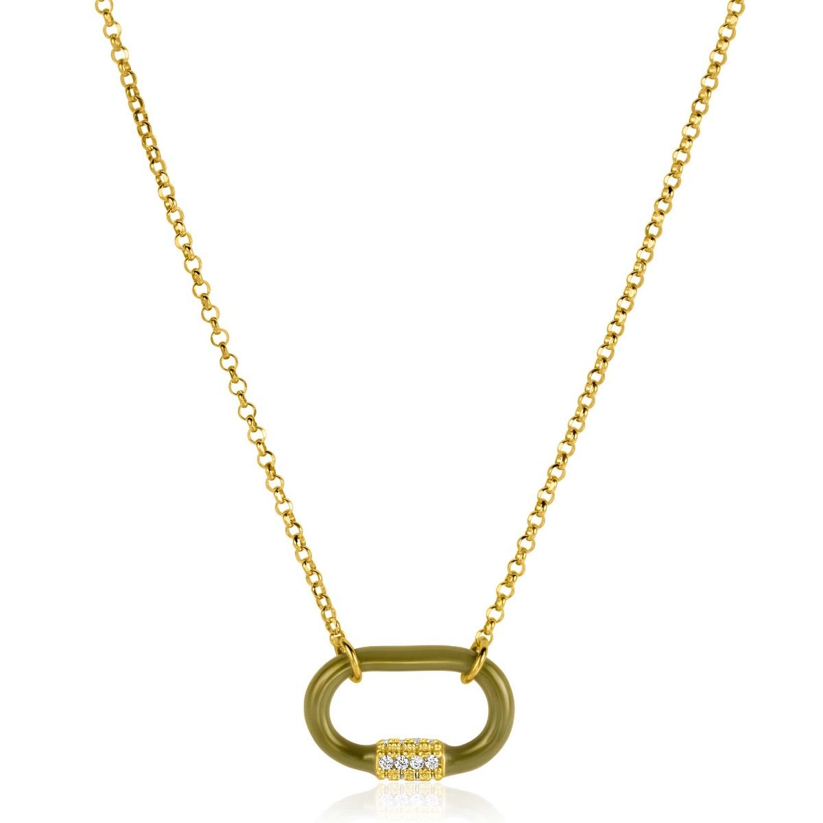 ZINZI zlv. collier met hanger olijfgroen met zirc.