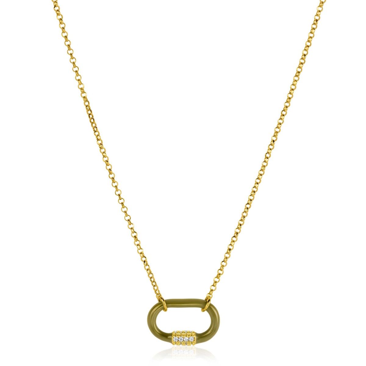 ZINZI zlv. collier met hanger olijfgroen met zirc.