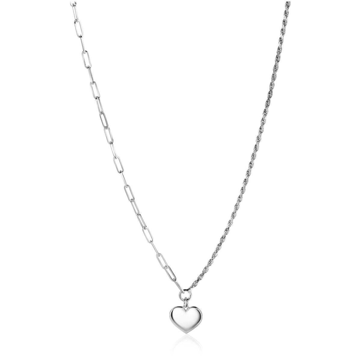ZINZI zlv.collier paperclip/koord en hart hanger