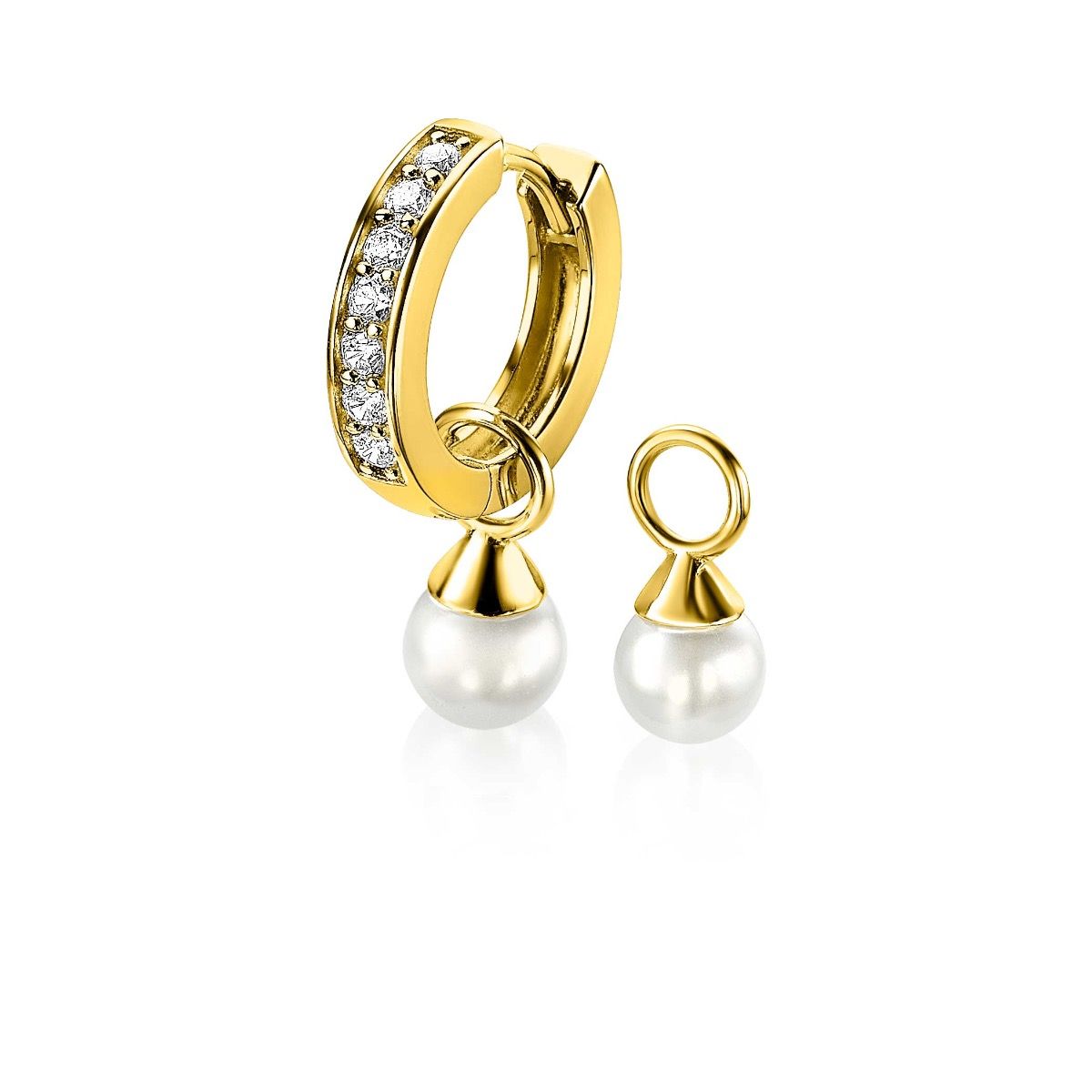 ZINZI zlv. creoolhangers gg.verg. witte parel 6mm