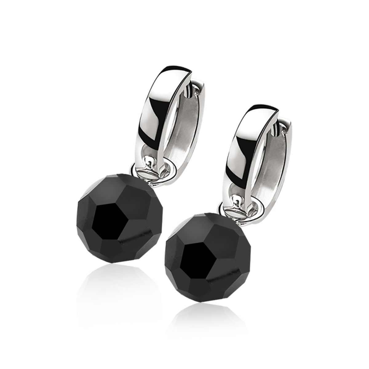 ZINZI zlv. creoolhangers zwarte bead rond 10mm
