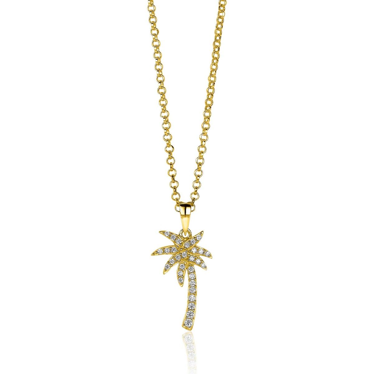 ZINZI silberner Palme Anhänger 14K gelb vergoldet  weiß 18mm ZIH2083