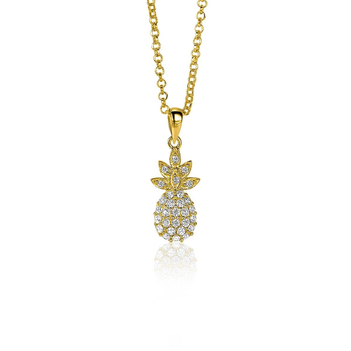 ZINZI silberner Ananas Anhänger 14K gelb vergoldet  weiß 18mm ZIH2084