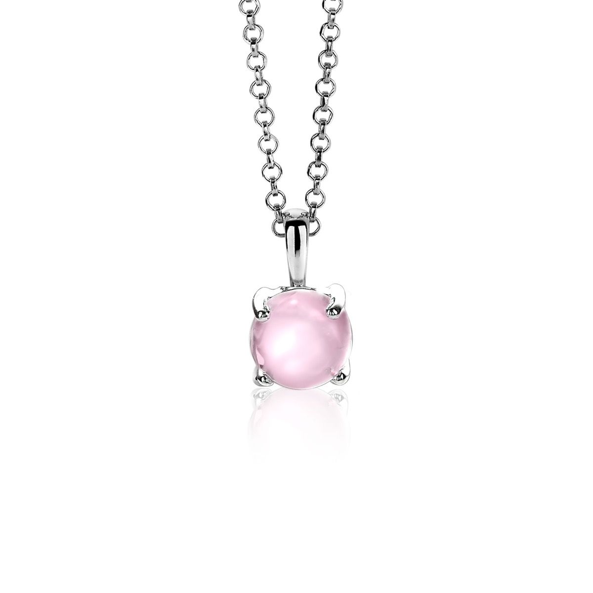 ZINZI zlv. hanger roze ronde steen glad