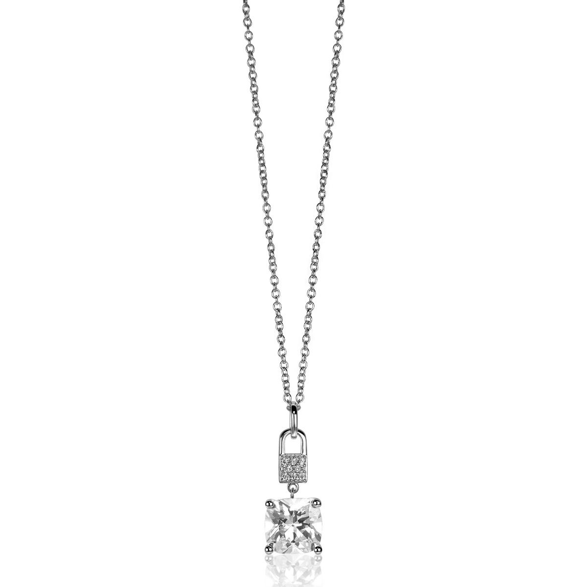 ZINZI Silberanhänger mit quadratischen weißen Zirkonia- und Pavé-Fassung 24mm ZIH2268