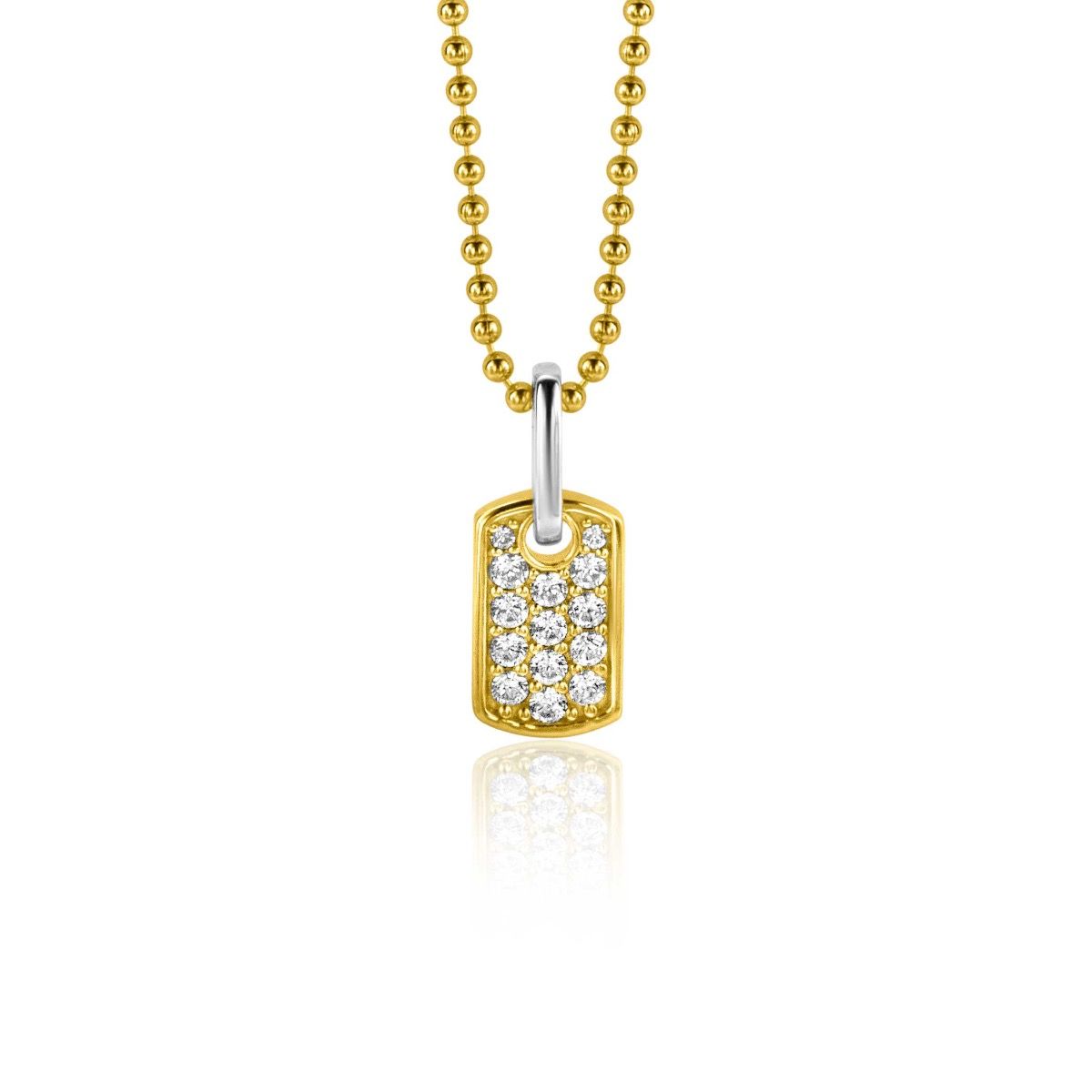 ZINZI zlv. hanger bicolor rechthoek pave gezet zirc.