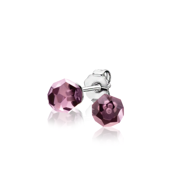 ZINZI zlv. oorknopjes paarse bead