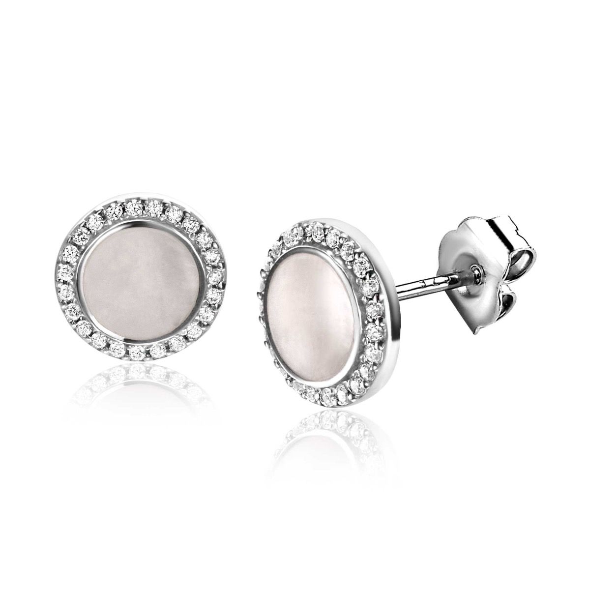 ZINZI zlv. oorknopjes entourage parelmoer/zirconia's