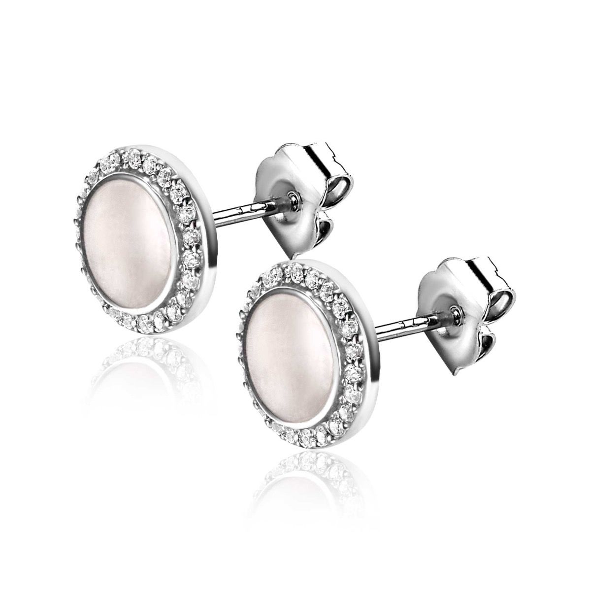ZINZI zlv. oorknopjes entourage parelmoer/zirconia's