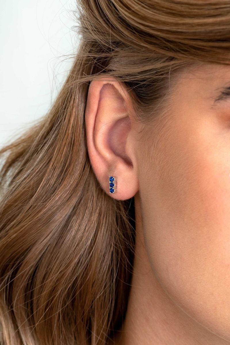 ZINZI silberne Ohrstecker 8mm Stab Chaton-Set dunkelblau ZIO2127B