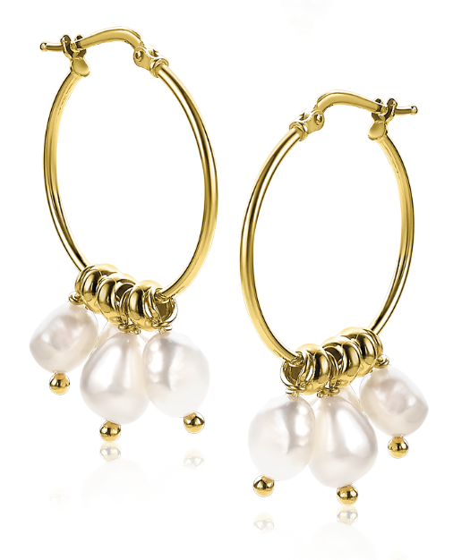 ZINZI silberne Ohrringe 14K gelb vergoldet 25mm  weiße Perlen ZIO2187G
