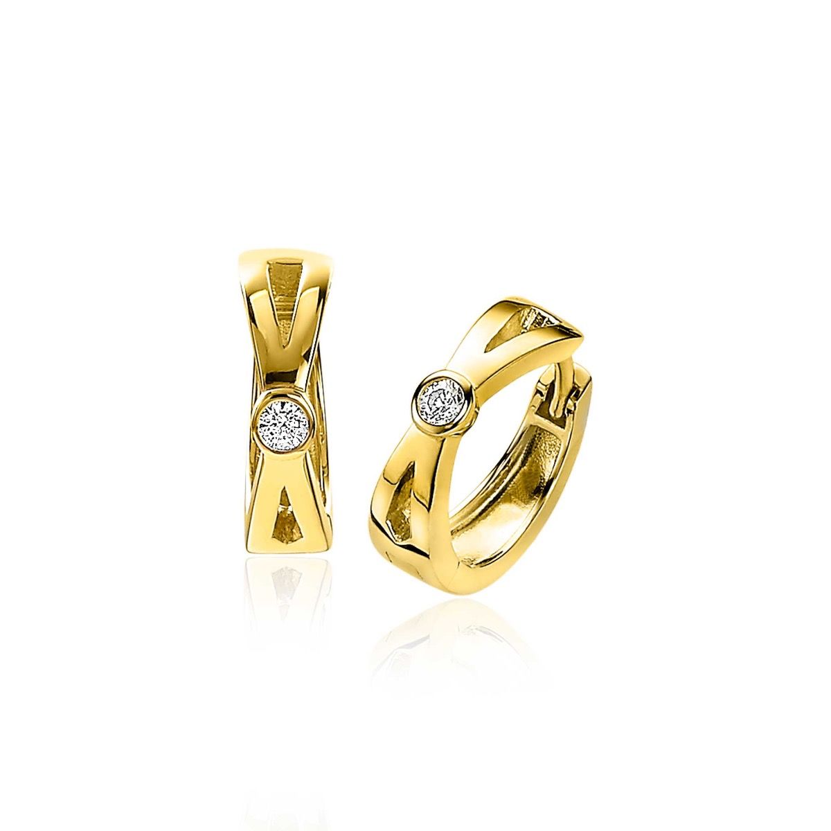 ZINZI silberne Ohrringe extra 14K gelb vergoldet mit X-Form und weißen Zirkonia 17x5mm ZIO2194Y