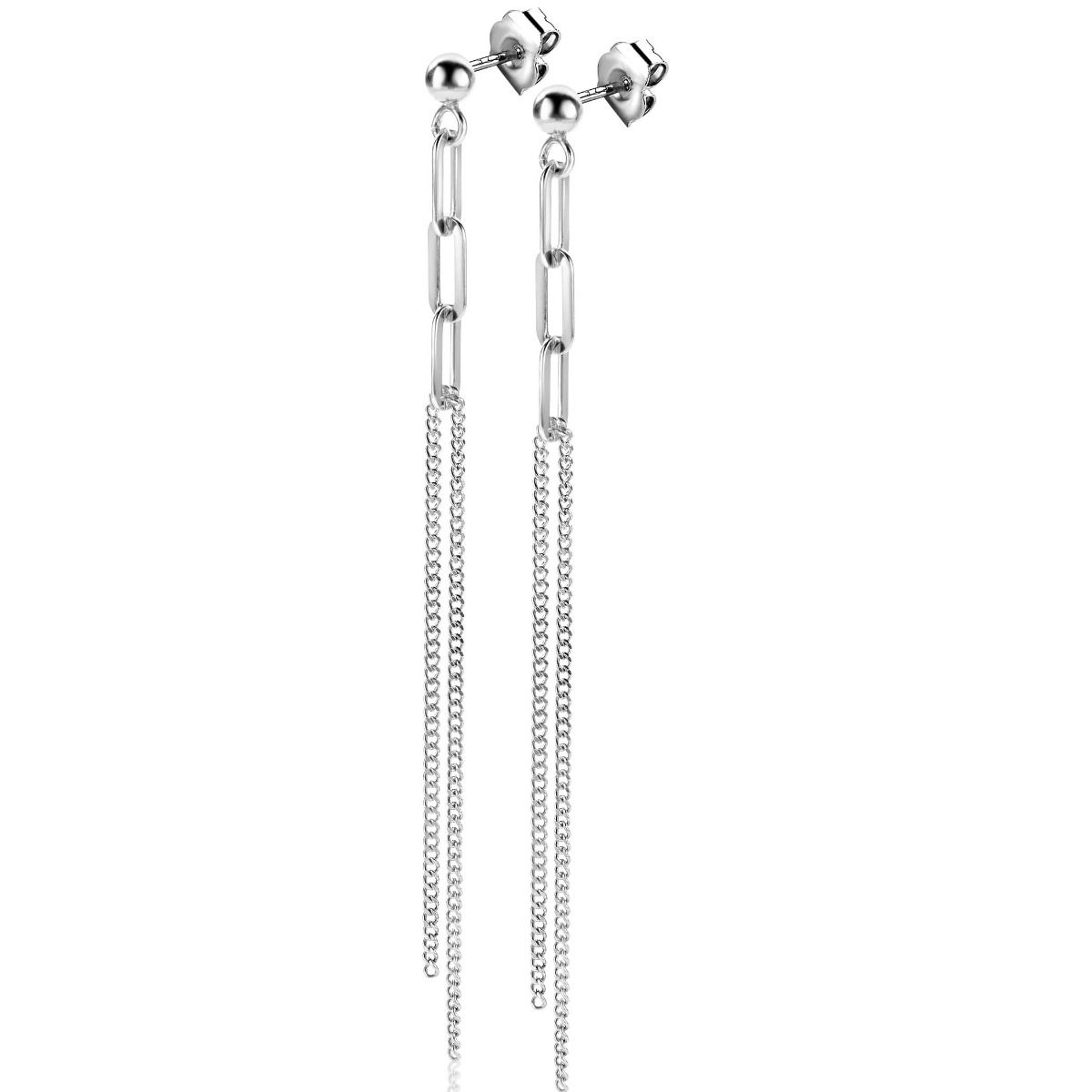ZINZI silberne Ohrstecker Doppelkette und Paperclip Glieder 85mm ZIO2262