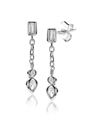 ZINZI silberne Ohrstecker 20mm weiße Zirkonias oval, rund und rechteckig an Gliederkette ZIO2267