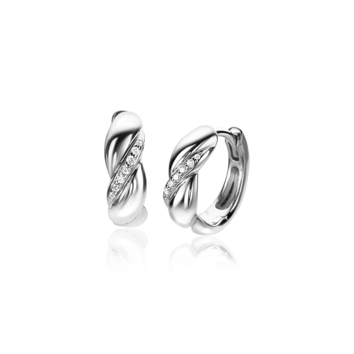 ZINZI zlv. klapcreolen gedraaid en zirconia's 15x5mm