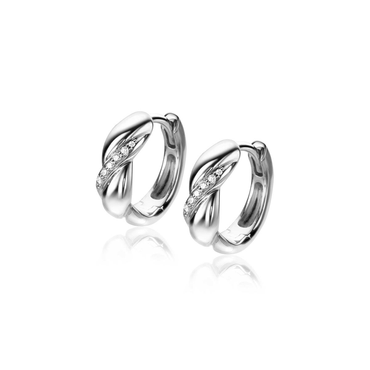 ZINZI zlv. klapcreolen gedraaid en zirconia's 15x5mm