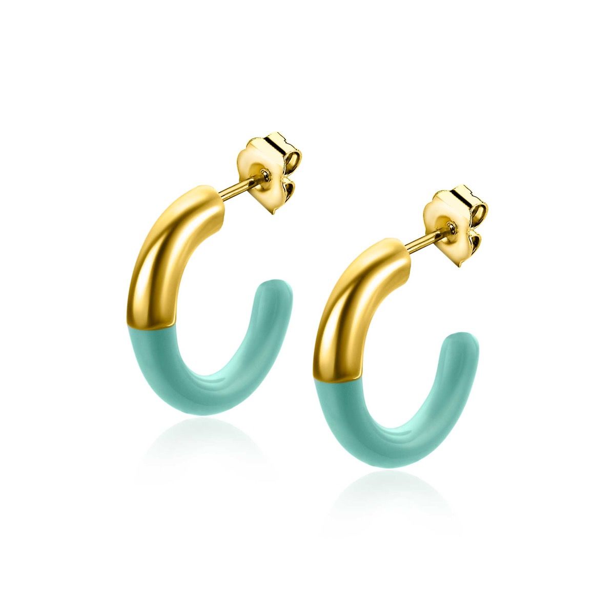 ZINZI zlv. oorstekers geel verguld turquoise 16x3mm